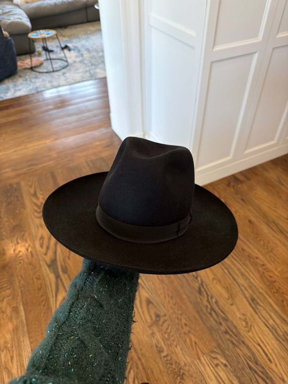 Borsalino Black Wide Brim Felt Fedora Hat Made in Italy 3.5” rim w/travel box H3